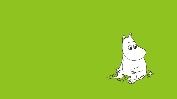 A white Moomin character is sitting calmly on green grass, Moomin Wallpapers, HD Desktop Wallpaper