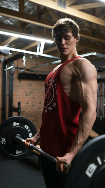A strong man performs a powerlifting exercise with a heavy barbell in the gym, HD Mobile Wallpaper