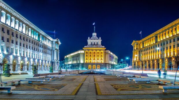 The Bulgaria government buildings are beautifully lit up at night, HD Desktop Wallpaper