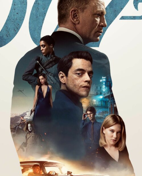 The No Time To Die cast is featured with intense expressions and dramatic background, HD Desktop Wallpaper