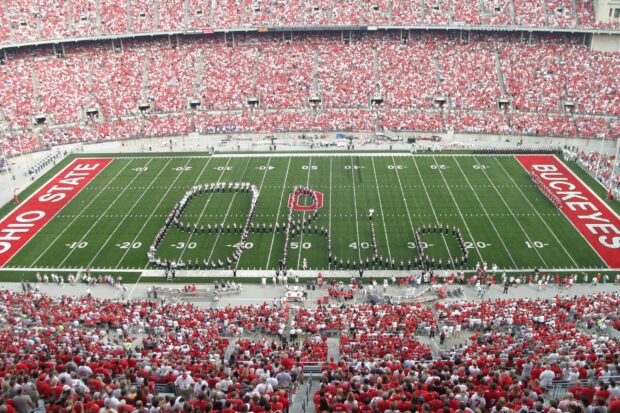 The Ohio State marching band forms a pattern during the game, HD Desktop Wallpaper
