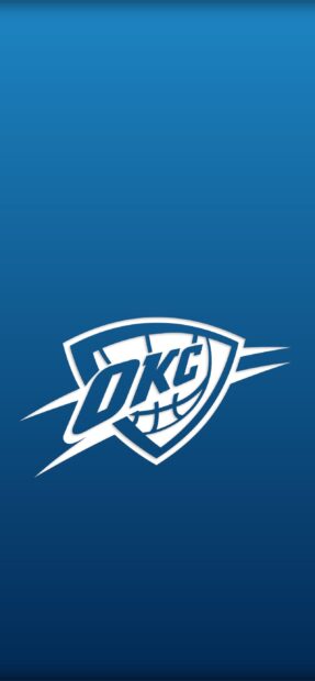 The Oklahoma City Thunder logo is displayed on a blue gradient background