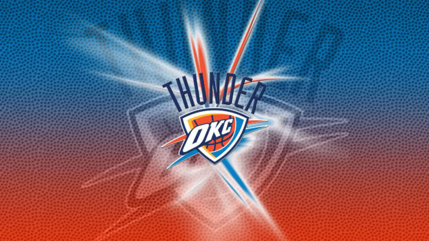 The Oklahoma City Thunder logo with vibrant blue and orange colors on a textured background