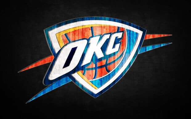The Oklahoma City Thunder logo with a basketball design on a dark background