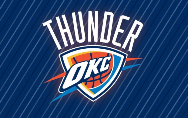 The Oklahoma City Thunder logo with a blue striped background in high definition quality