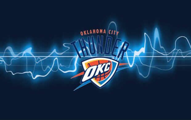 The Oklahoma City Thunder logo with blue electric wave on dark background