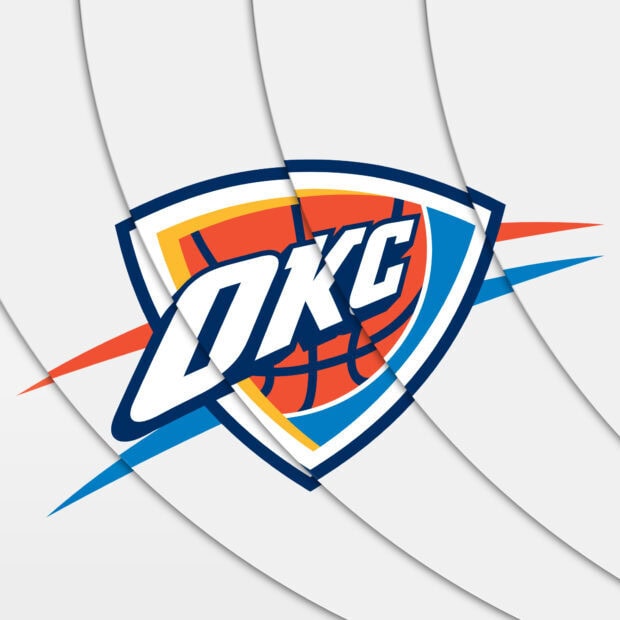 Oklahoma City Thunder logo with basketball design on a white layered background