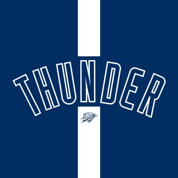 The Oklahoma City Thunder logo and team name displayed on a blue and white background