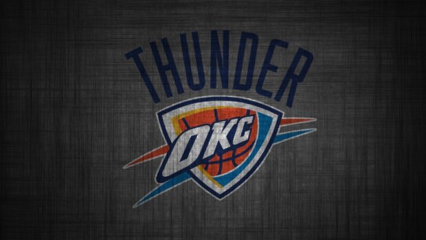 The Oklahoma City Thunder logo on a textured dark background with blue and orange colors