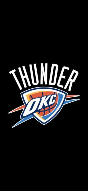 Oklahoma City Thunder logo with a basketball and stylized thunderbolt on black background