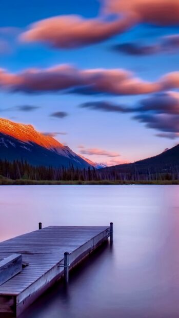 A peaceful lake with mountain scenery at sunset, 4K Phone Wallpaper