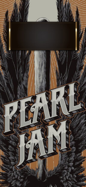 Pearl Jam artistic logo design with feathers and vintage style, 2K Phone Wallpaper