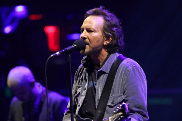 Pearl Jam lead singer is performing on stage with his guitar, HD Desktop Wallpaper