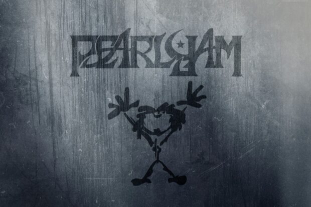 The Pearl Jam logo art design appears on a textured gray background, HD Desktop Wallpaper