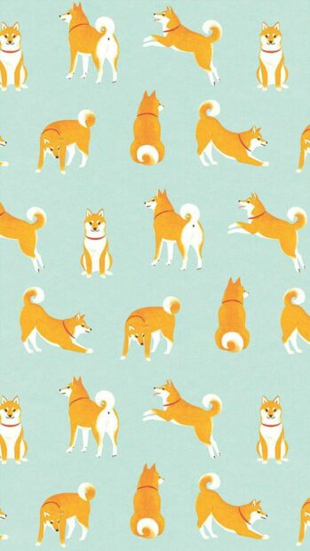 This design features Shiba Inu in multiple playful poses on a blue background, HD Phone Wallpaper