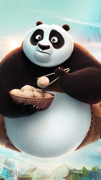 Po happily holds dumplings with chopsticks, HD Phone Wallpaper