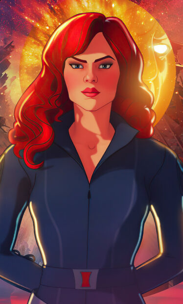 What If Wallpapers, A confident woman with red hair stands in front of a glowing orange background in What If Wallpapers, HD Mobile Wallpaper