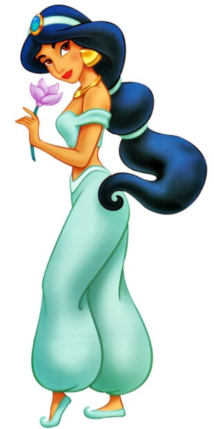 Princess Jasmine holding a pink flower with a gentle smile, 2K Mobile Wallpaper