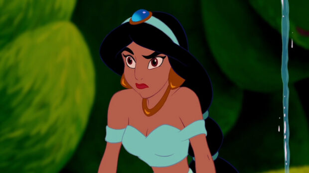 Princess Jasmine displays a determined expression with lush green background, HD Desktop Wallpaper
