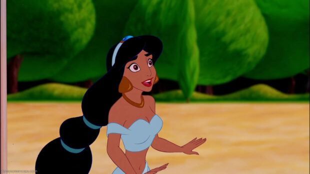 Princess Jasmine wallpapers show her surprised expression in a lush setting, HD Desktop Wallpaper