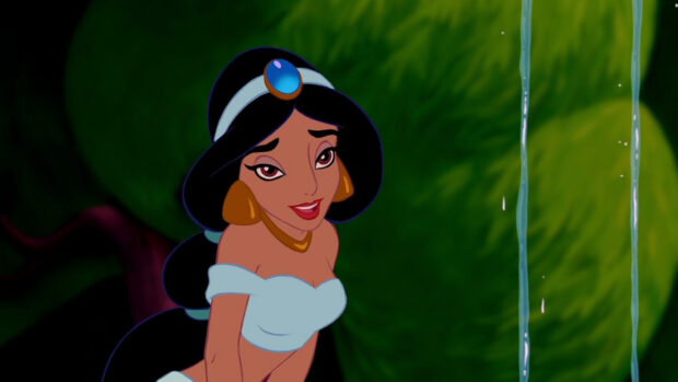 Princess Jasmine smiles warmly with a green leafy background, HD Desktop Wallpaper