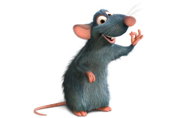Ratatouille character rat standing with a happy expression and making an okay gesture