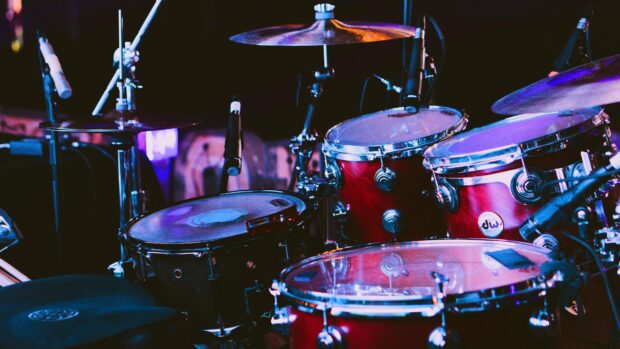 A detailed drums wallpapers setup on stage, 4K Desktop Wallpaper