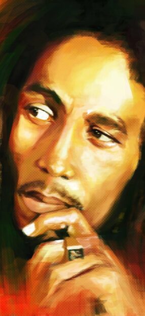 A thoughtful portrait captures the essence of Bob Marley in vibrant colors, 2K Phone Wallpaper
