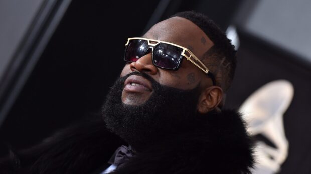 Rick Ross wears stylish sunglasses and a black fur coat at an event, HD Desktop Wallpaper