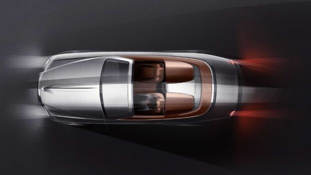 A top down view of the sleek Rolls Royce Dawn showcasing its elegant design, 2K Desktop Wallpaper