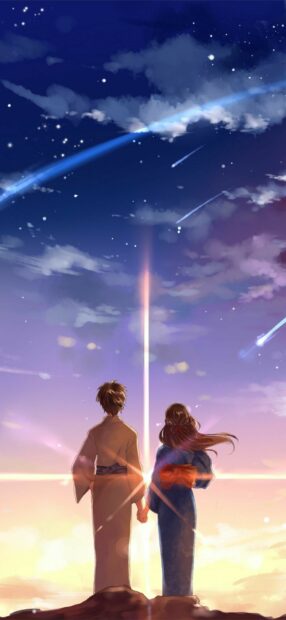 A couple holding hands under a starry sky with Your Name Wallpapers, HD Phone Wallpaper