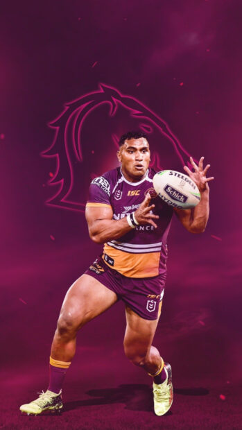 A rugby league player in maroon and yellow uniform is catching a ball with a glowing background, HD Phone Wallpaper
