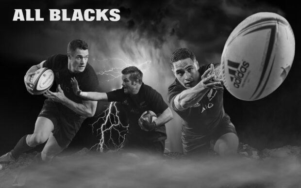 Rugby League players compete fiercely with the ball during a stormy game, HD Desktop Wallpaper