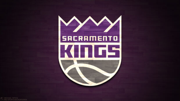 A high resolution Sacramento Kings logo wallpaper on a purple basketball court background