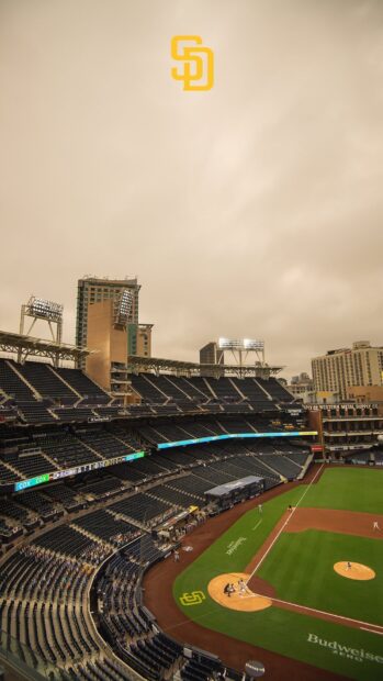 A view of the San Diego Padres baseball game and stadium under cloudy sky, HD Mobile Wallpaper