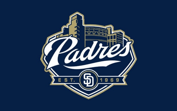 The San Diego Padres logo features a stylized script with the city skyline, HD Desktop Wallpaper