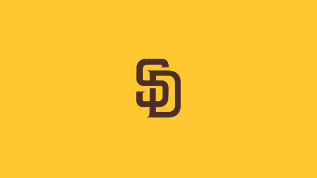 The San Diego Padres logo features stylized interlocking letters on a yellow background, 2K Desktop Wallpaper