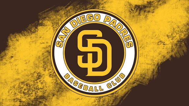 The San Diego Padres logo is displayed with a yellow and brown artistic background, HD Desktop Wallpaper