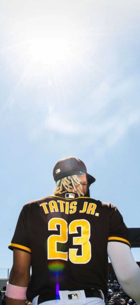 A San Diego Padres player wearing number 23 jersey under bright sunlight, HD Mobile Wallpaper