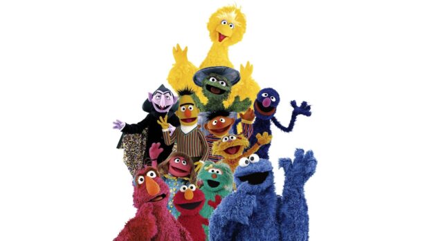 A group of Sesame Street characters standing together happily, HD Desktop Wallpaper