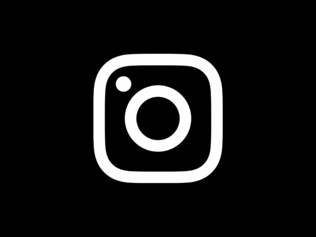 The image shows a simple white Instagram symbol on a black background, Instagram Wallpapers, HD Desktop Wallpaper