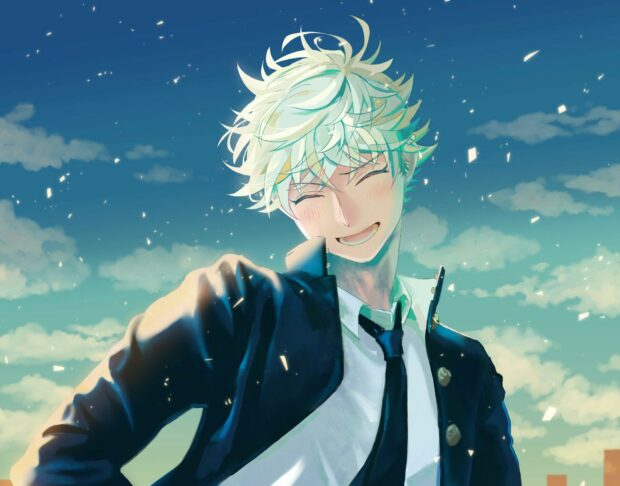 A character with light hair smiles warmly against a twilight sky in Blue Period Wallpapers, HD Desktop Wallpaper