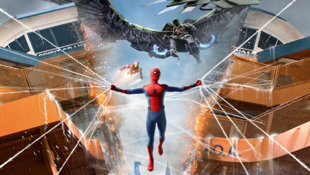 Spider Man Tom Holland fights enemies using webbing, HD Desktop Wallpaper