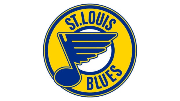 The St Louis Blues logo features a blue musical note with wings on a yellow circle, 4K Desktop Wallpaper