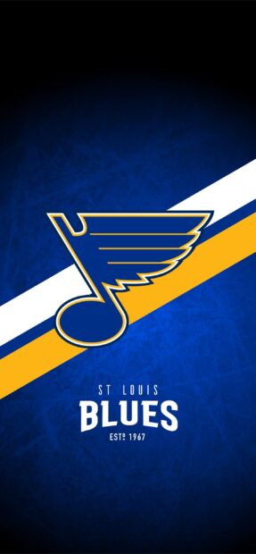 The St Louis Blues logo is displayed on a blue and yellow striped background, 2K Phone Wallpaper