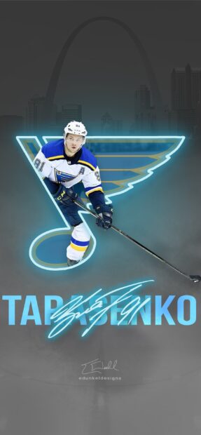 Tarasenko in St Louis Blues uniform plays hockey with team logo, 2K Mobile Wallpaper