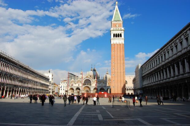 People walking near St Marks Basilica with clear sky, 2K Desktop Wallpaper