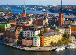 A vibrant view of Stockholm with historic buildings and waterways showcasing Stockholm architecture