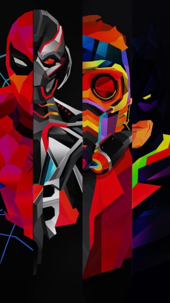 Stylized colorful super heroes art with bold geometric shapes, 4K Mobile Wallpaper