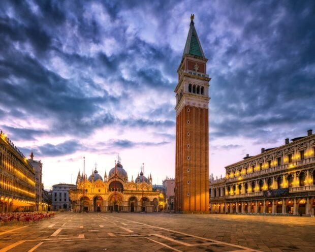 The beautiful St Marks Square shows its historic architecture under a cloudy sky, HD Desktop Wallpaper